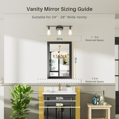 Briivue Black Metal Framed Bathroom Wall Mirror, 20x30 Inch
