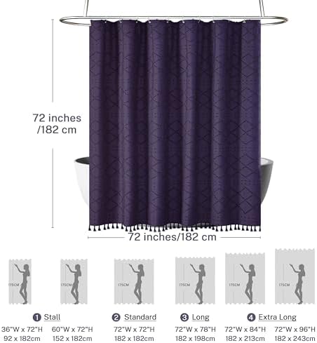 Siiluminisoy Boho Shower Curtain Dark Purple Woven Fabric Cute Shower Curtain, Tufted Chevron Textured Striped 72" x 72" Modern Farmhouse Minimalist Cloth Shower Curtains for Bathroom