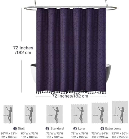 Siiluminisoy Boho Shower Curtain Dark Purple Woven Fabric Cute Shower Curtain, Tufted Chevron Textured Striped 72" x 72" Modern Farmhouse Minimalist Cloth Shower Curtains for Bathroom