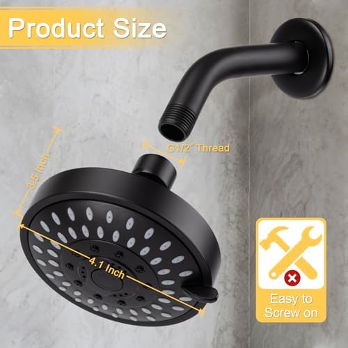AISOSO High Pressure Rain Shower Head 5 Modes Showerhead 4.1" Matte Black