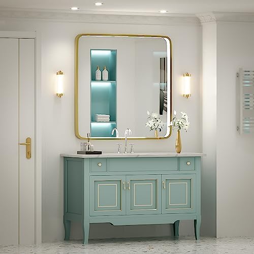 36X36 Inch LED Gold Frame Bathroom Mirror, ETL Listed