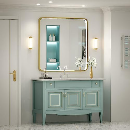 36X36 Inch LED Gold Frame Bathroom Mirror, ETL Listed