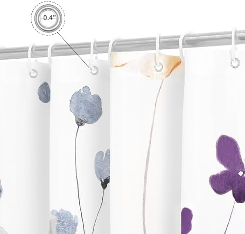 Gibelle Purple Beige Watercolor Floral Fabric Shower Curtain, 36x72