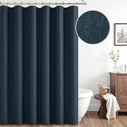 ANRODUO Navy Blue Linen Textured Fabric Shower Curtain Set - W72xL72