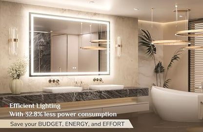 Keonjinn 60x40 Inch LED Bathroom Mirror with Lights, HD Tempered Grass