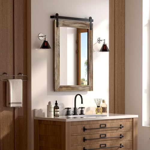 COGOOD Farmhouse Bathroom Mirrors for Over Sink - 30 x 22 Striped Brown