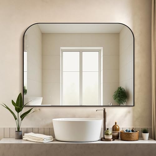Delma 30"x40" Black Metal Framed Bathroom Mirror for Over Sink