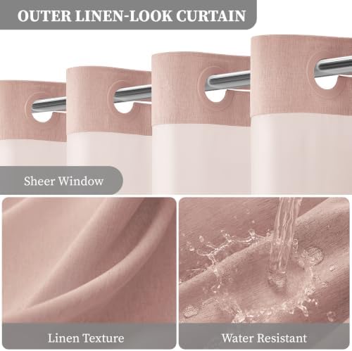 BTTN 72x87 Ringless Linen Textured Shower Curtain with Snap in Liner, Blush