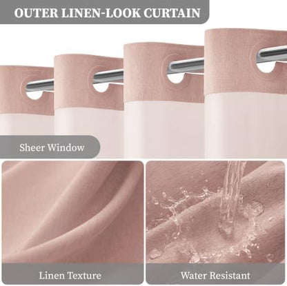 BTTN 72x87 Ringless Linen Textured Shower Curtain with Snap in Liner, Blush