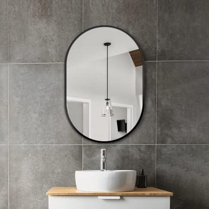 Delma 30x20 Black Oval Bathroom Mirror for Over Sink, Aluminum Frame