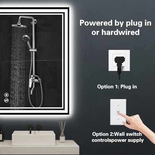 28“ x 36” LED Bathroom Mirror, Wall Vanity Mirror with Smart Anti-Fog