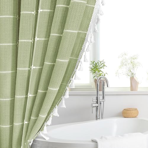 Gibelle Sage Green Boho Farmhouse Shower Curtain for Bathroom 72x72