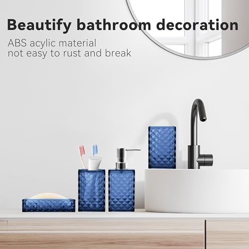 4 PCS Blue Bathroom Accessory Set,Plastic Bathroom Accessories Sets