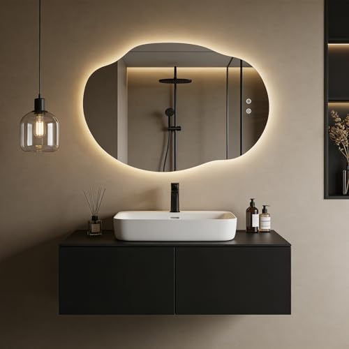 WallBeyond LED Bathroom Mirror with Lights, Asymmetrical Irregular Backlit Vanity Mirror, 35" H x25 W, Anti-Fog, Dimmable 3 Color Temp, Memory, Hardwired Mount, Horizontal/Vertical