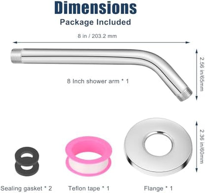 Shower Arm with Flange, 8 Inch, Chrome