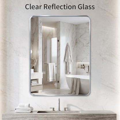 Bathroom Mirror for Wall, 30"x40" Black Bathroom Mirror for Over Sink, Shatterproof Tempered Glass Vanity Mirror with Anti-Rust Aluminum Alloy Frame, Hang Horizontally or Vertically, Silver