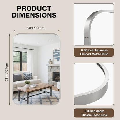 24"x36" Bathroom Mirror for Over Sink, Brushed Nickel Vanity Mirror