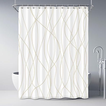 Striped Shower Curtain for Bathroom, Beige Khaki, 72" W x 84" L