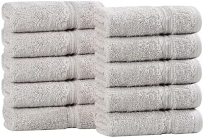 Superior Egyptian Cotton 10-Piece Face Towel Set , Small Towels For Facial, Spa, Quick Dry, Absorbent Towels, Bathroom Accessories, Guest Bath, Home Essentials, Washcloth, Airbnb, Silver
