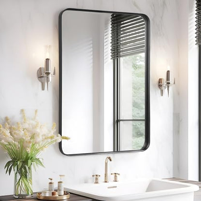 Black Bathroom Vanity Mirror Over Sink 24x36, Large Wall Rectangle Mirror