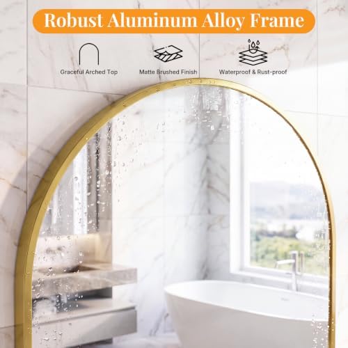 Sweetcrispy 30"x38" Arched Bathroom Mirror, Bathroom Mirrors for Over Sink