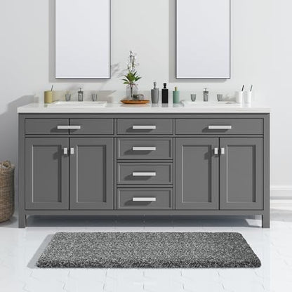 Yimobra Luxury Bathroom Rugs, Fluffy Bath Mats, Non Slip, Water Absorbent Microfiber, Machine Washable, Plush Runner Shower Rug, Thick Matts for Bathroom Floor/Tub, 47"x 24", Light Gray and Black Gray