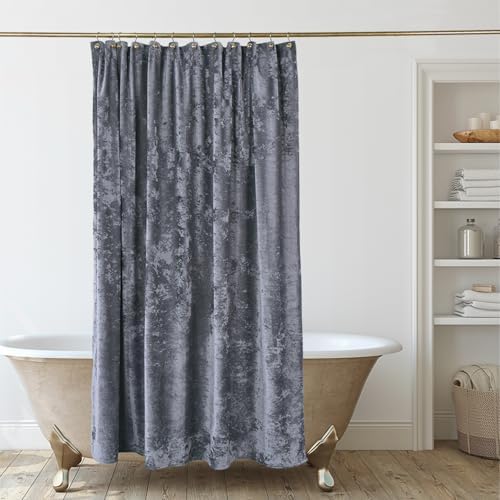 TAMGHO Crushed Velvet Shower Curtain, Grey, 72" x 72”