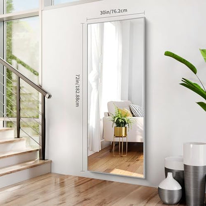 COFENY 30x72inch Bathroom Mirror, Silver Rectangle Mirror with Thin Metal Frame, Large Rectangular Wall Mirror for Bathroom, Living Roomm, Hair Salon, Big Farmehouse Mirrors Hang Horizontal/Vertical