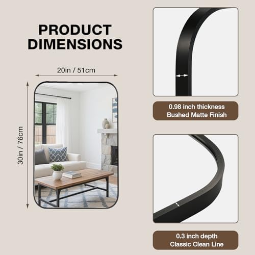 20"x30" Bathroom Mirrors for Over Sink, Matte Black Rectangle Vanity Mirror