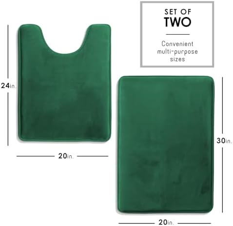 Clara Clark 2 Piece Bathroom Rugs, Velvet Memory Foam Bath Mat Set, Non-Slip Bath Rugs, Machine Wash, Dries Quickly, Ultra Soft Plush Bath Mats for Bathroom, 17 x 24 + Contour, Hunter Green