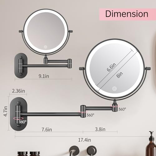 FUNTOUCH 5000mAh Rechargeable Wall Mounted Lighted Makeup Mirror 1X30X
