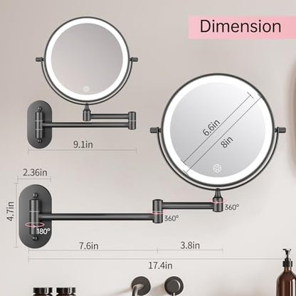 FUNTOUCH 5000mAh Rechargeable Wall Mounted Lighted Makeup Mirror 1X30X