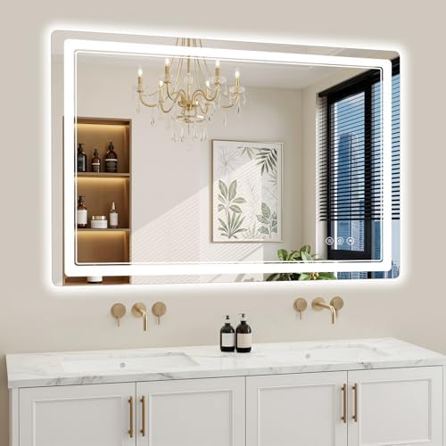 30"x48" LED Bathroom Mirror with Lights, Backlit + Front Lit, Anti-Fog, Lighted Bathroom Mirror for Wall, HD Shatterproof Tempered Glass, Dimmable, Memory Function (Horizontal/Vertical)