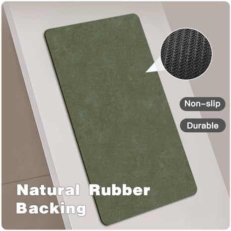 TYUU Thin Bath Mat, Bathroom Rugs Non Slip Washable, 24x48 Sage Green