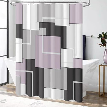 BTTN Lavender Modern Geometric Waterproof Fabric Shower Curtain, 72 x 72