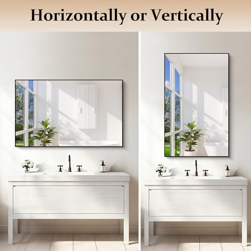 COFENY Black Bathroom Mirror for Wall, 30x48 Inch Rectangle Mirrors with Metal Frame, Modern Vanity Wall Mirror Decor for Bathroom Living Room, Entryway Hangs Horizontal or Vertical