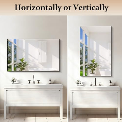 COFENY Black Bathroom Mirror for Wall, 30x48 Inch Rectangle Mirrors with Metal Frame, Modern Vanity Wall Mirror Decor for Bathroom Living Room, Entryway Hangs Horizontal or Vertical