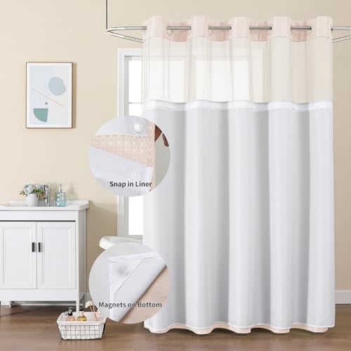 Colorful Star Blush Pink No Hook Waffle Shower Curtain Set, 72" W x 75" L