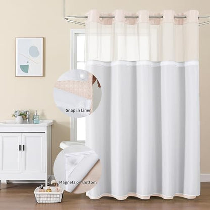 Colorful Star Blush Pink No Hook Waffle Shower Curtain Set, 72" W x 75" L