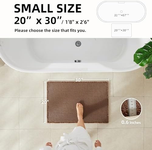 TYUU Waffle Bath Mat, Boho Bathroom Rugs Non Slip, 30x20 Mocha