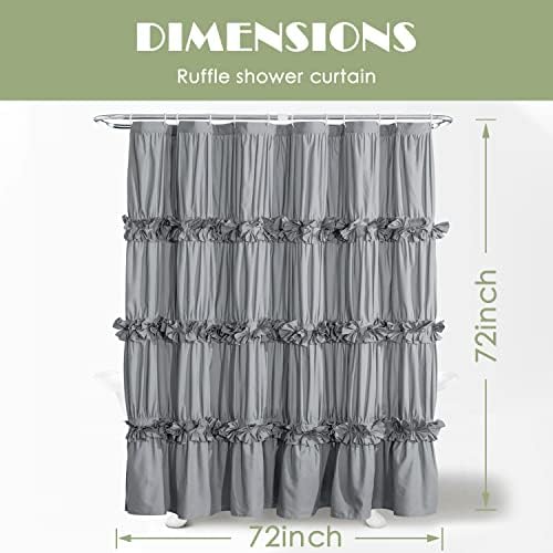 Homechoice Decor Victorian Ruffle Shower Curtain, 72" W x 72" H, Gray