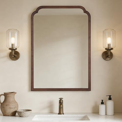 WallBeyond 28" x 40" Wood Bathroom Mirror for Wall Mounted, Rustic Rounded Corner Vanity Mirror for Entryway, Living Room or Bedroom Home Decorative [28" x 40" Walnut]