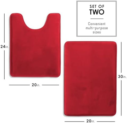 Clara Clark 2 Piece Bathroom Rugs, Velvet Memory Foam Bath Mat Set, Non-Slip Bath Rugs, Machine Wash, Dries Quickly, Ultra Soft Plush Bath Mats for Bathroom, 20 x 32 + Contour, Red