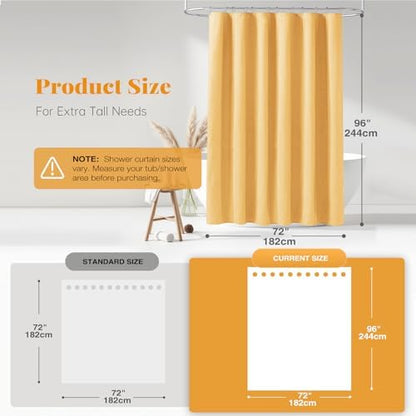 BTTN Extra Long Linen Textured Waterproof Shower Curtain Set, 72x96, Gold