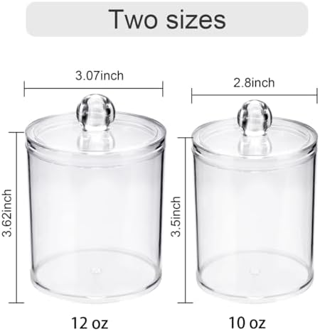 WEISHI 4 Pack Qtip Holder Dispenser - Cotton Ball, Swab, Round Pads, Floss , Small Clear Plastic Apothecary Jar Containers with Lids for Bathroom Storage and Organization, Vanity Organizer