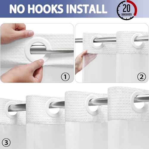 No Hook Shower Curtain with Liner Hotel Waffle Ombre Light Blue 72W X 75L