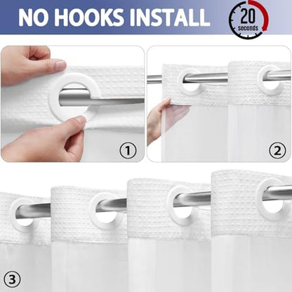 No Hook Shower Curtain with Liner Hotel Waffle Ombre Light Blue 72W X 75L