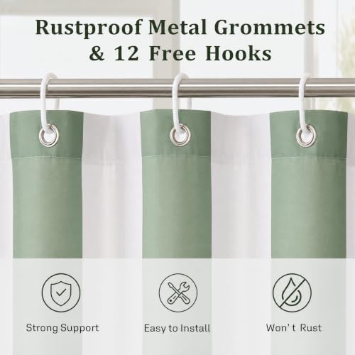 Ohocut Vertical Striped Shower Curtain, Cute Retro Vintage Stripe Bow Bathroom Shower Curtain, Waterproof Polyester Fabric Modern Bath Curtain for Bathroom 72x72 Inches Sage Green