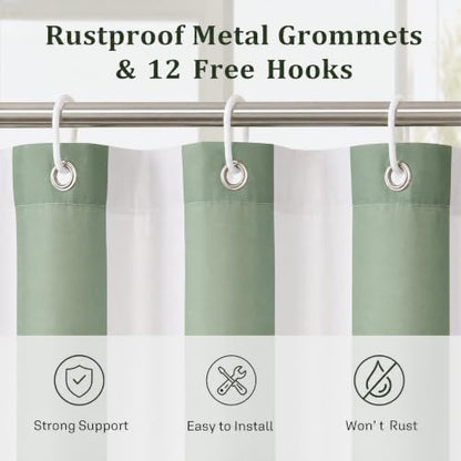 Ohocut Vertical Striped Shower Curtain, Cute Retro Vintage Stripe Bow Bathroom Shower Curtain, Waterproof Polyester Fabric Modern Bath Curtain for Bathroom 72x72 Inches Sage Green