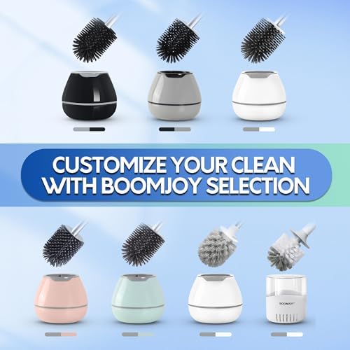 BOOMJOY Toilet Brush and Holder Set, Silicone Toilet Bowl Cleaner Brush, Toilet Scrubber Brush with Tweezers for Bathroom Cleaning, RV Accessories and House Organization Must-Haves - Green/Aqua